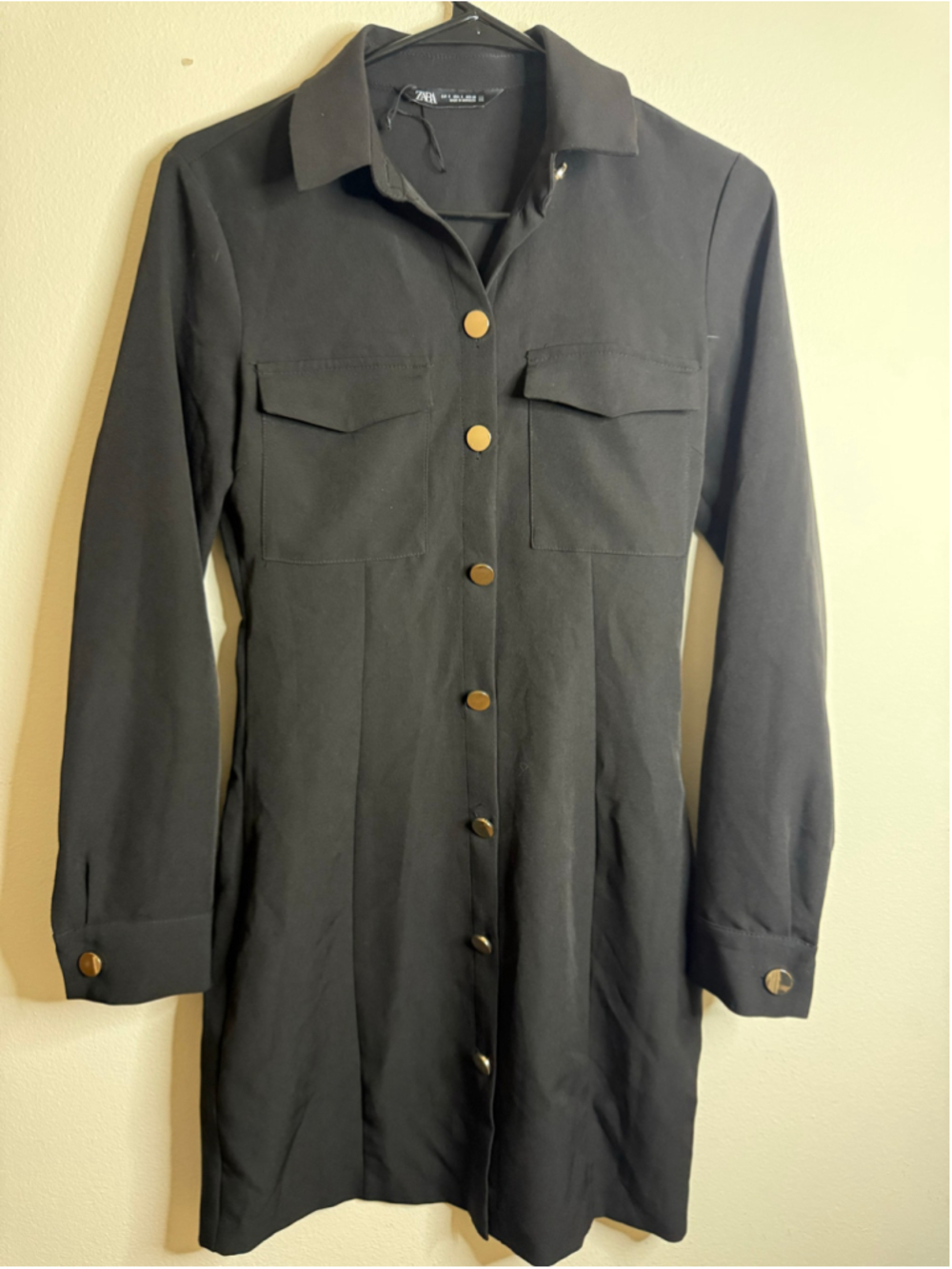 Women's Zara Black Button-Down Mini Dress Size S - Picture 2 of 4